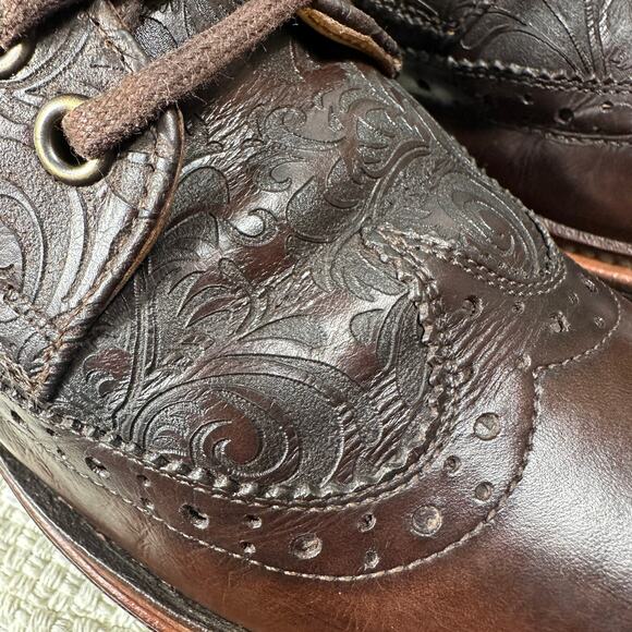 VTG Stacy Adams Tooled Leather Brogue Boots Men 7D Wmn 8.5 Paisley Floral 90s - Picture 9 of 15